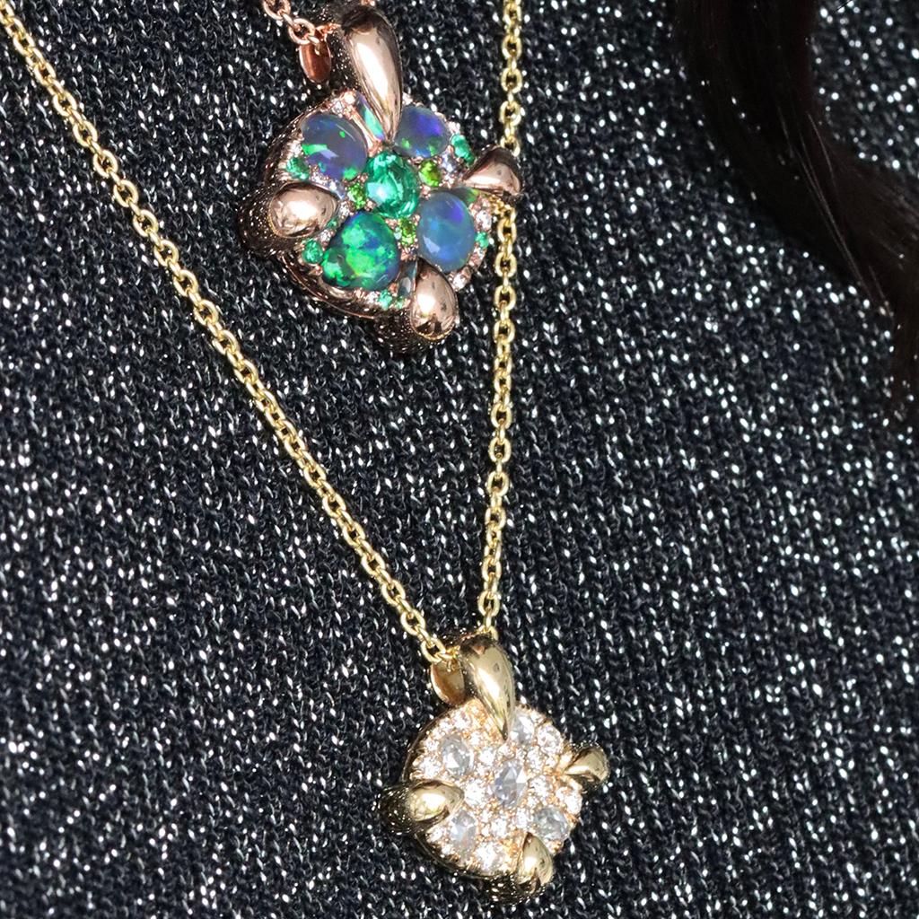 Rose Gold Black Opal Emerald Sapphire Demantoid Diamond Pave Pendant  For Sale 10