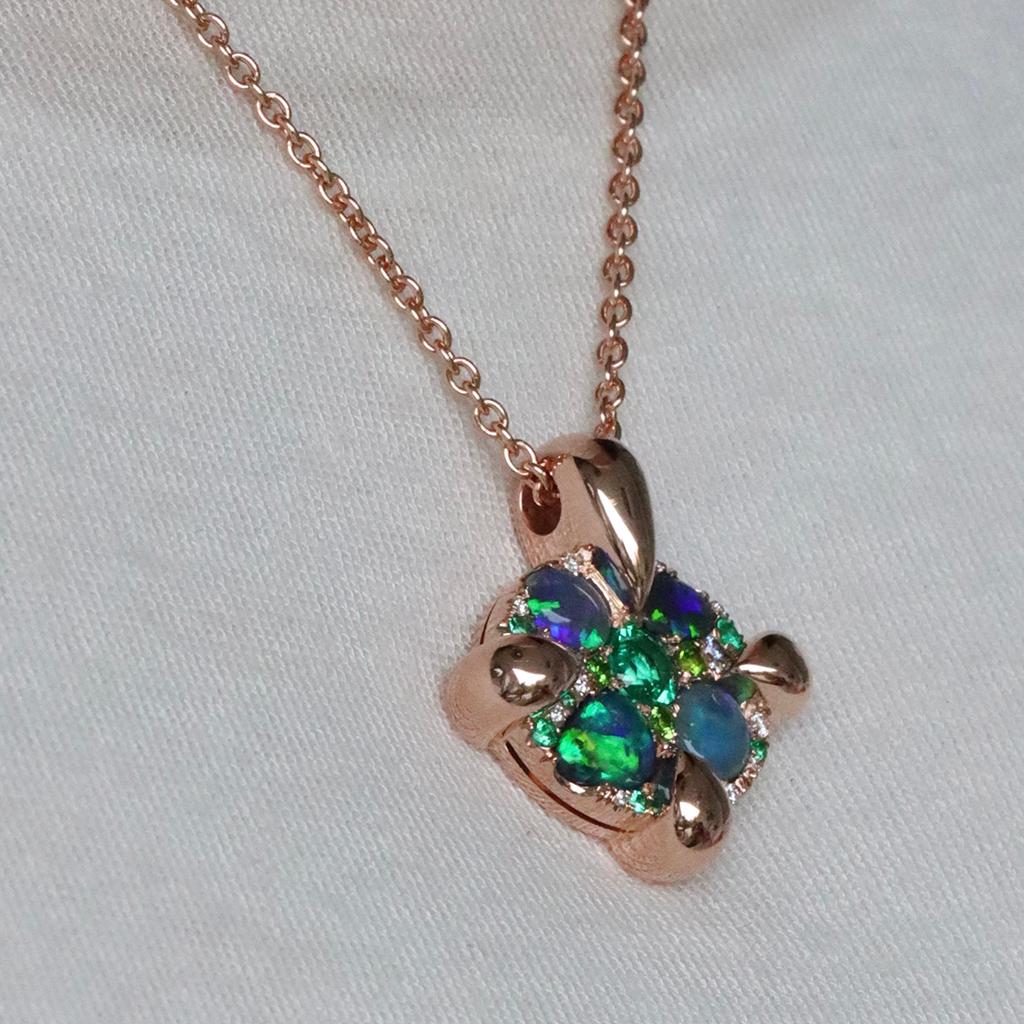 Rose Gold Black Opal Emerald Sapphire Demantoid Diamond Pave Pendant  For Sale 12