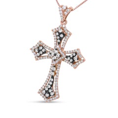 Rose Gold & Black Rhodium 1.0 Ct Diamond St. James Budded Cross Pendant Necklace