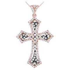Halskette mit St. James-Kreuz-Anhänger aus Roségold und schwarzem Rhodium mit 1,0 Karat Diamant