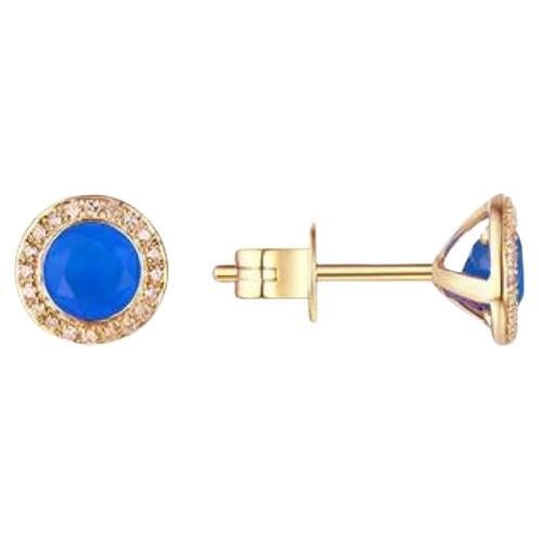 Rose Gold Blue Agate and Diamonds Stud Earrings For Sale