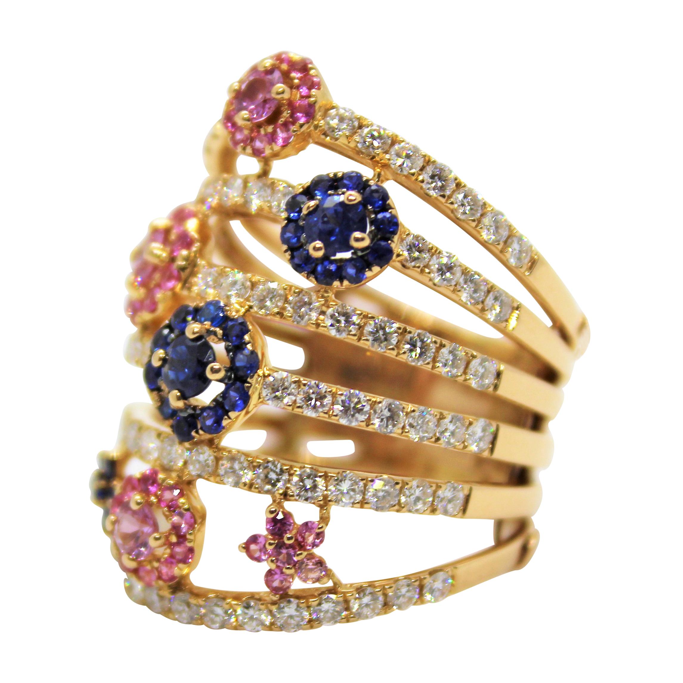 Rose Gold Blue and Rose Sapphire 1 Carat with Diamonds 1.60 Carat For Sale