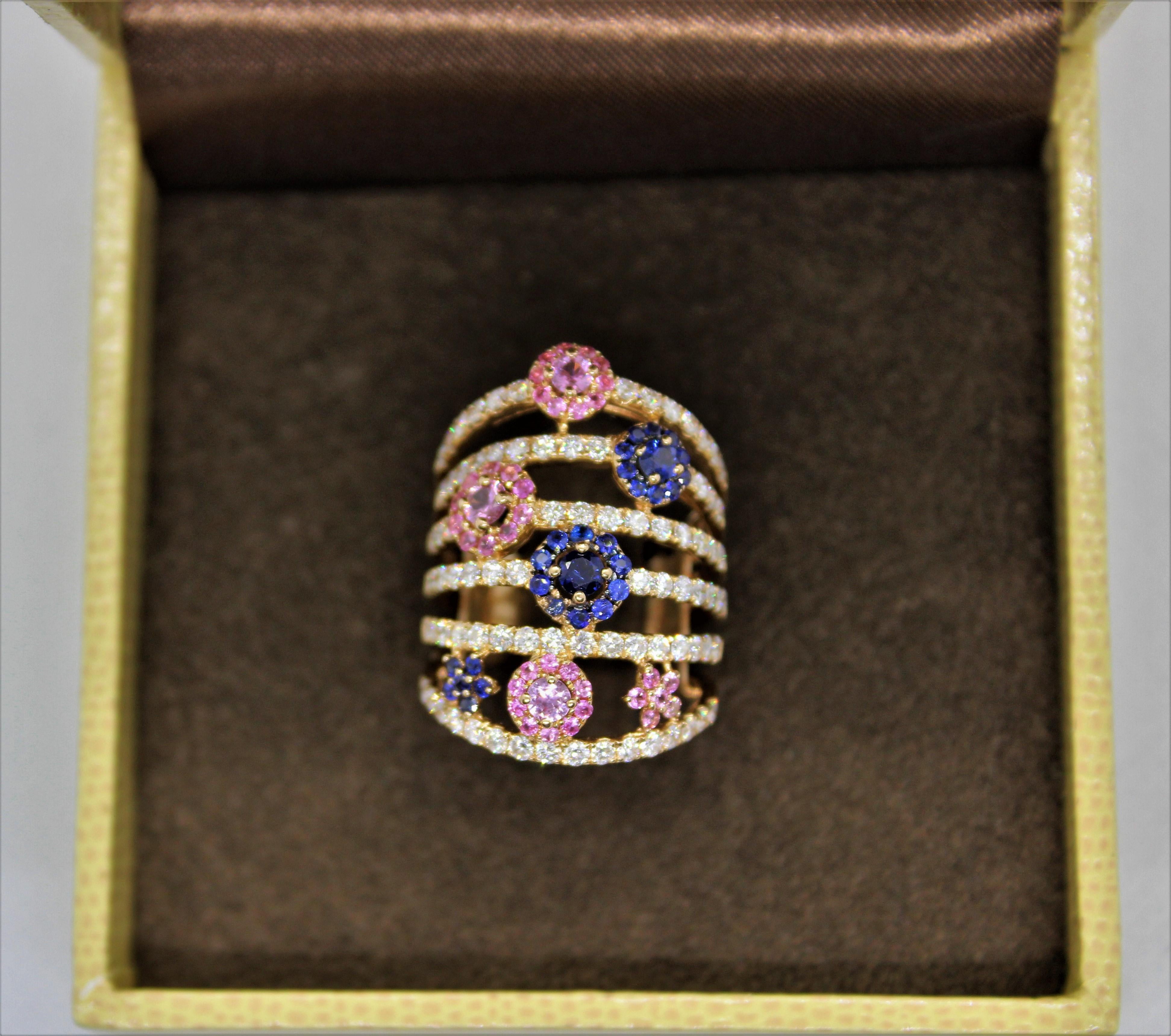 Rose Gold Blue and Rose Sapphire 1 Carat with Diamonds 1.60 Carat For Sale 5