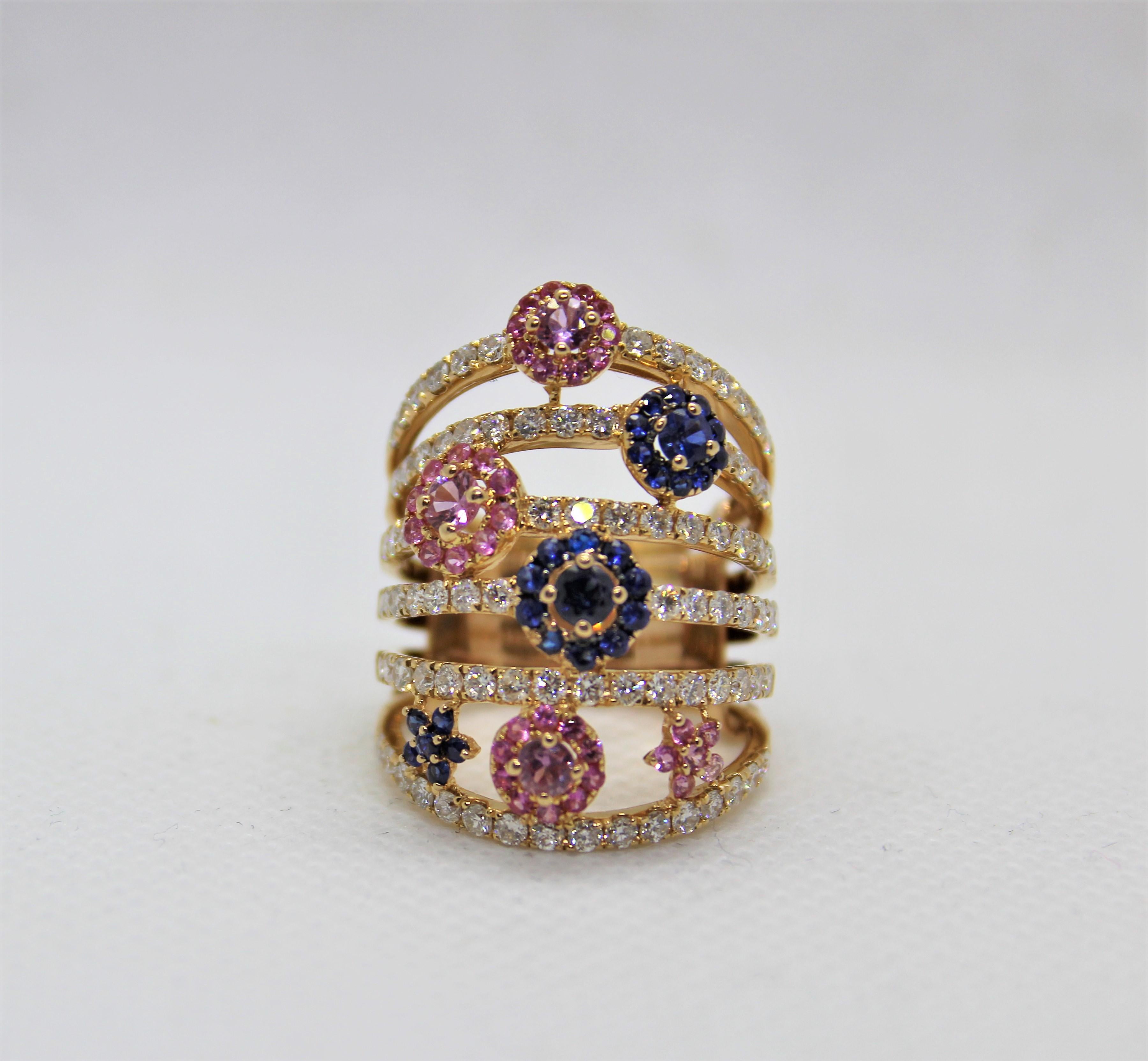 Rose Gold Blue and Rose Sapphire 1 Carat with Diamonds 1.60 Carat For Sale 8