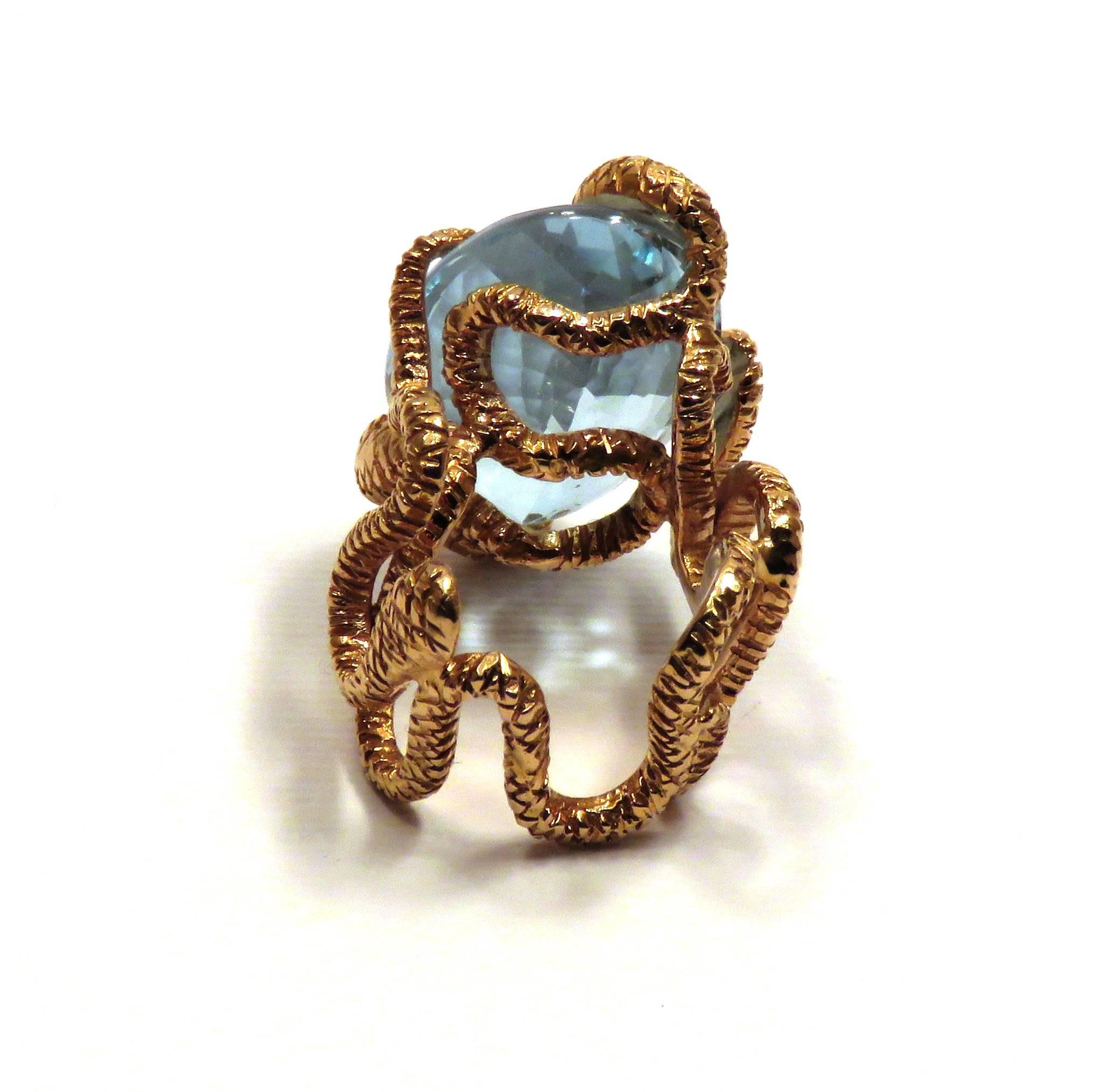 Women's Rose Gold Blue Topaz Cocktail Statement Ring Handcrafted in Italy Botta Gioielli