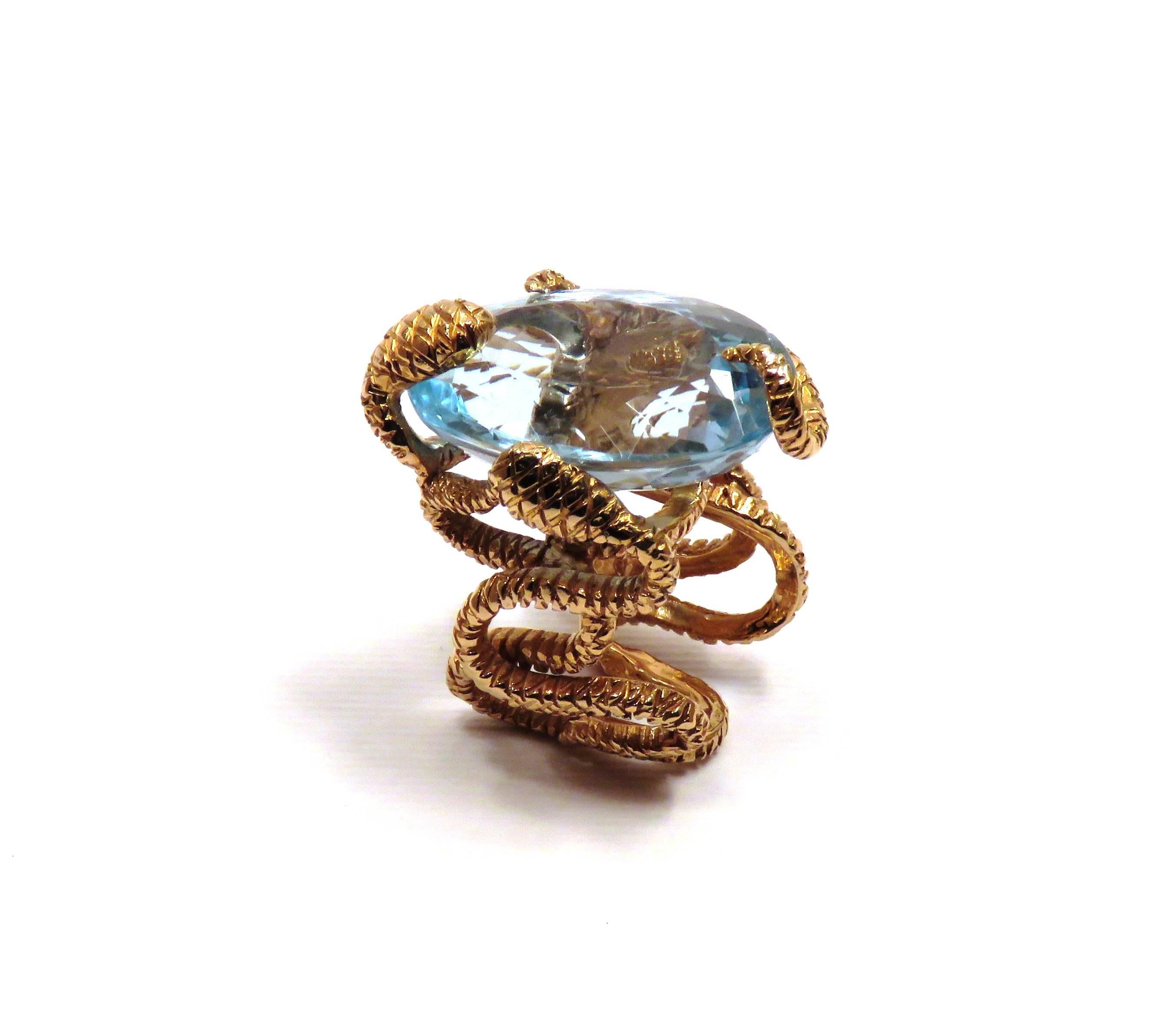 Rose Gold Blue Topaz Cocktail Statement Ring Handcrafted in Italy Botta Gioielli 1