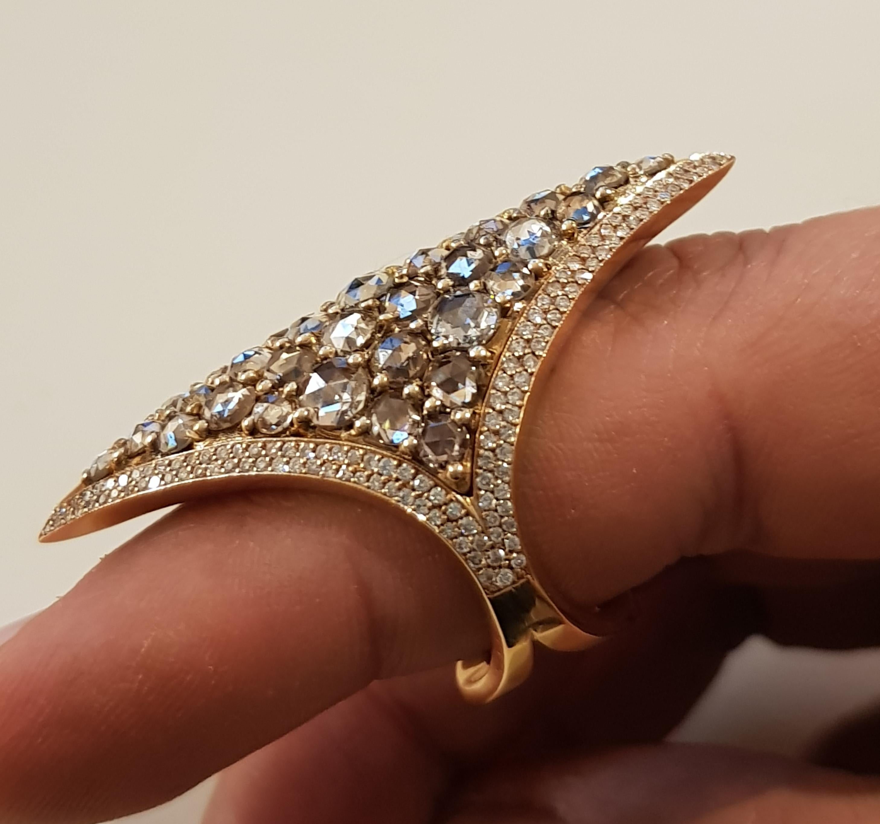Rose Gold Brown Diamond and Brown Rose Cut Diamond Cocktail Ring For Sale 5