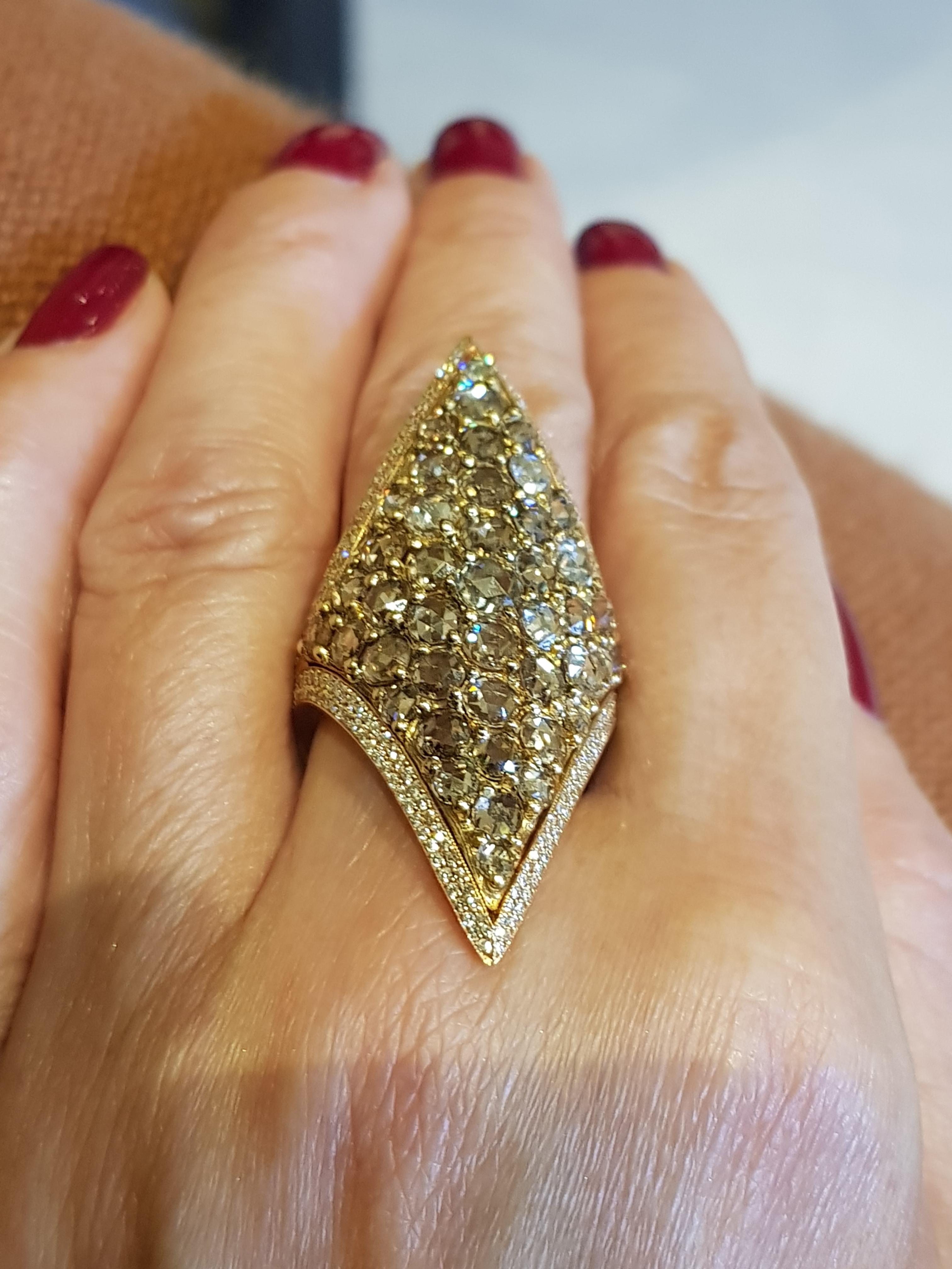 Rose Gold Brown Diamond and Brown Rose Cut Diamond Cocktail Ring In New Condition For Sale In Findikli, Beyoglu