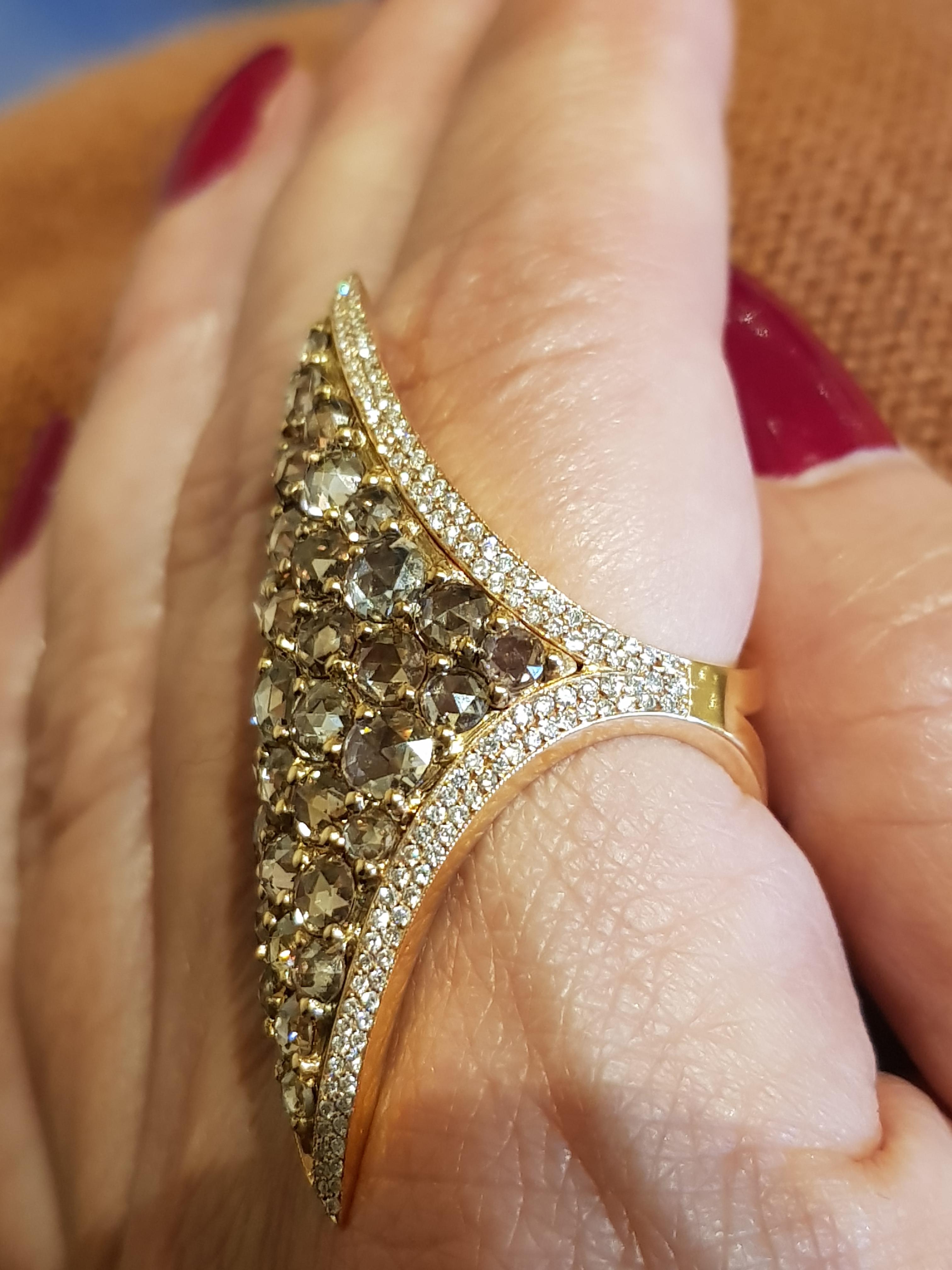 Rose Gold Brown Diamond and Brown Rose Cut Diamond Cocktail Ring For Sale 1