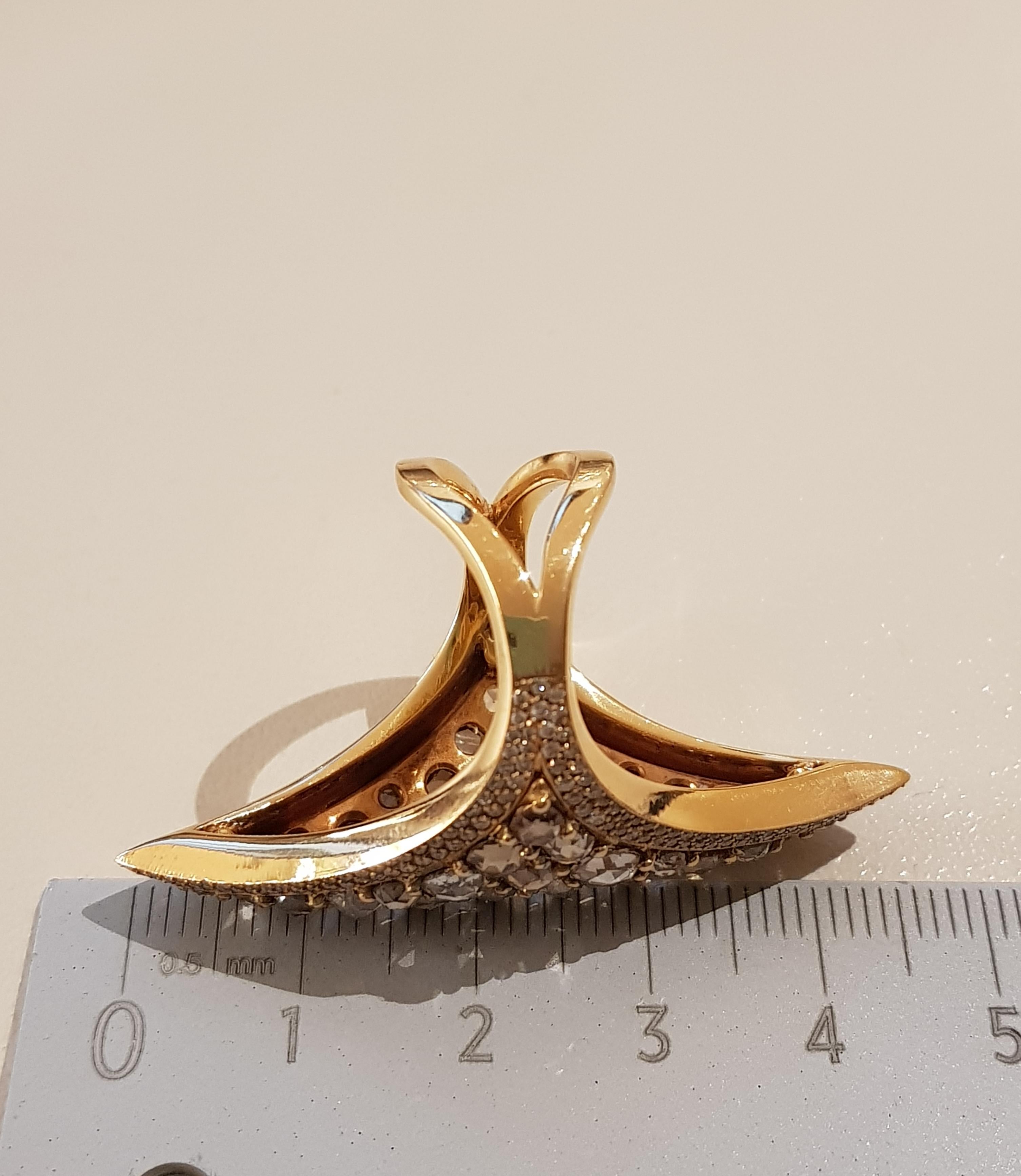 Rose Gold Brown Diamond and Brown Rose Cut Diamond Cocktail Ring For Sale 3