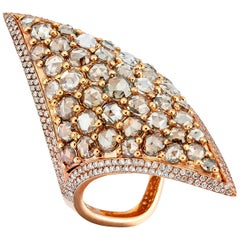 Rose Gold Brown Diamond and Brown Rose Cut Diamond Cocktail Ring