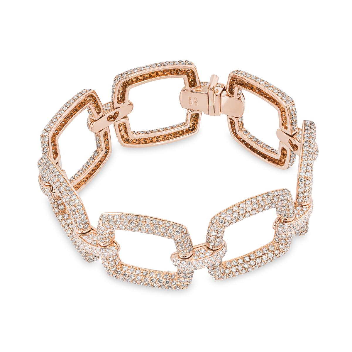 Round Cut Rose Gold Brown & White Diamond Link Bracelet 13.65 Carat TDW For Sale