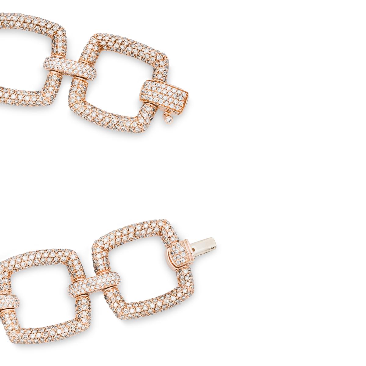 Rose Gold Brown & White Diamond Link Bracelet 13.65 Carat TDW In Excellent Condition For Sale In London, GB