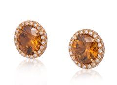 Michael Kanners Rose Gold Brown Zircon and Diamond Stud Earrings