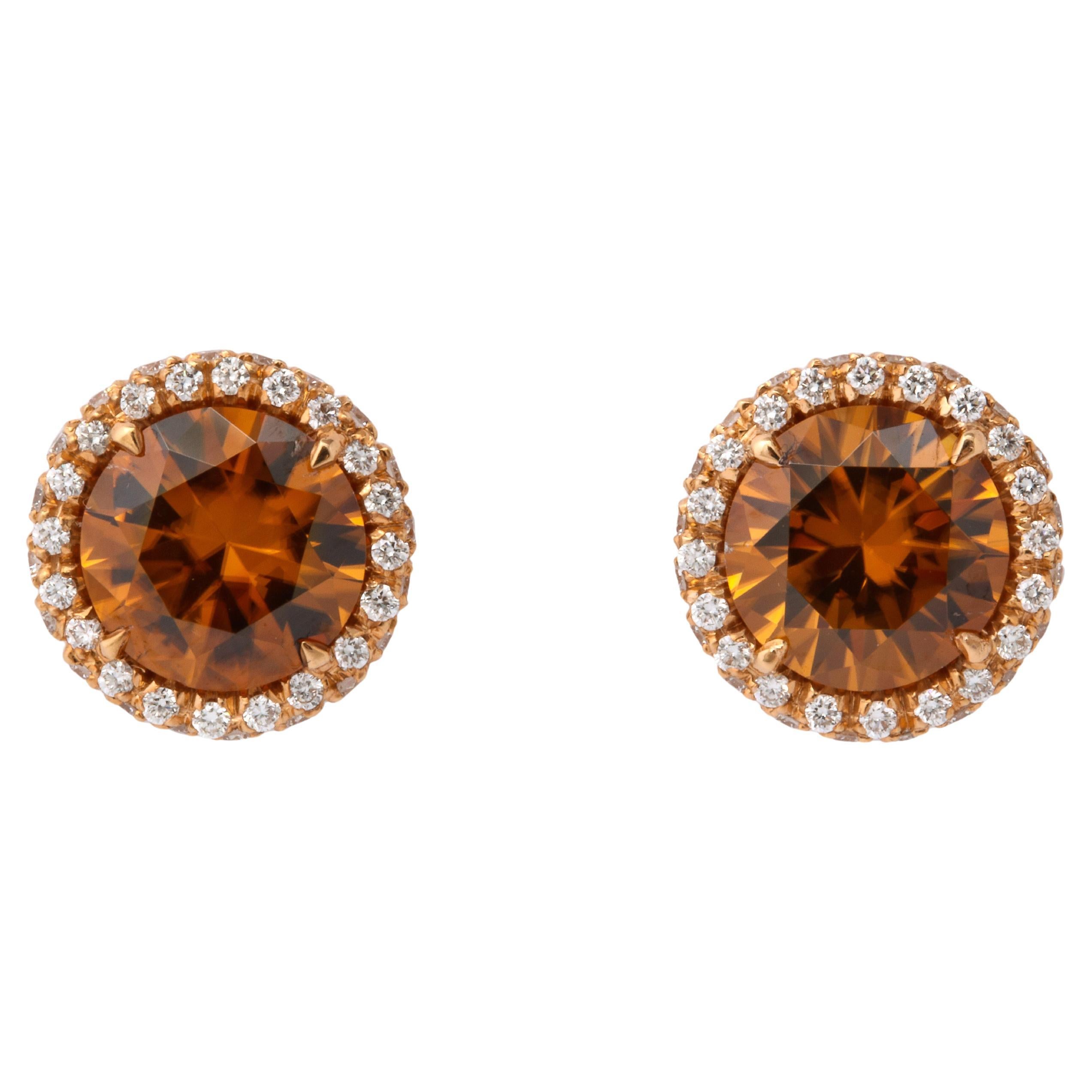 Michael Kanners Rose Gold Brown Zirkon und Diamant Ohrstecker im Angebot