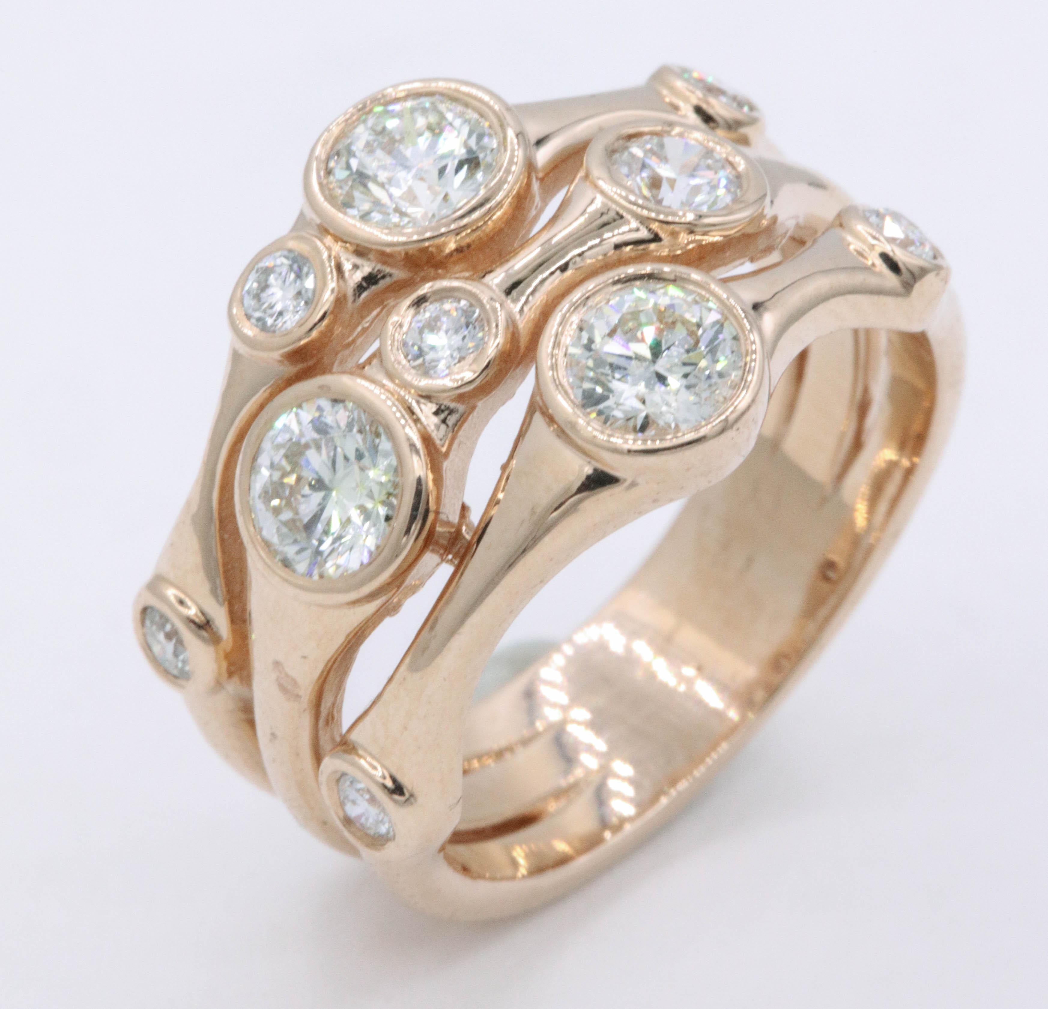 Round Cut Rose Gold Bubble Ring 1.34 Carat 14K White Gold For Sale