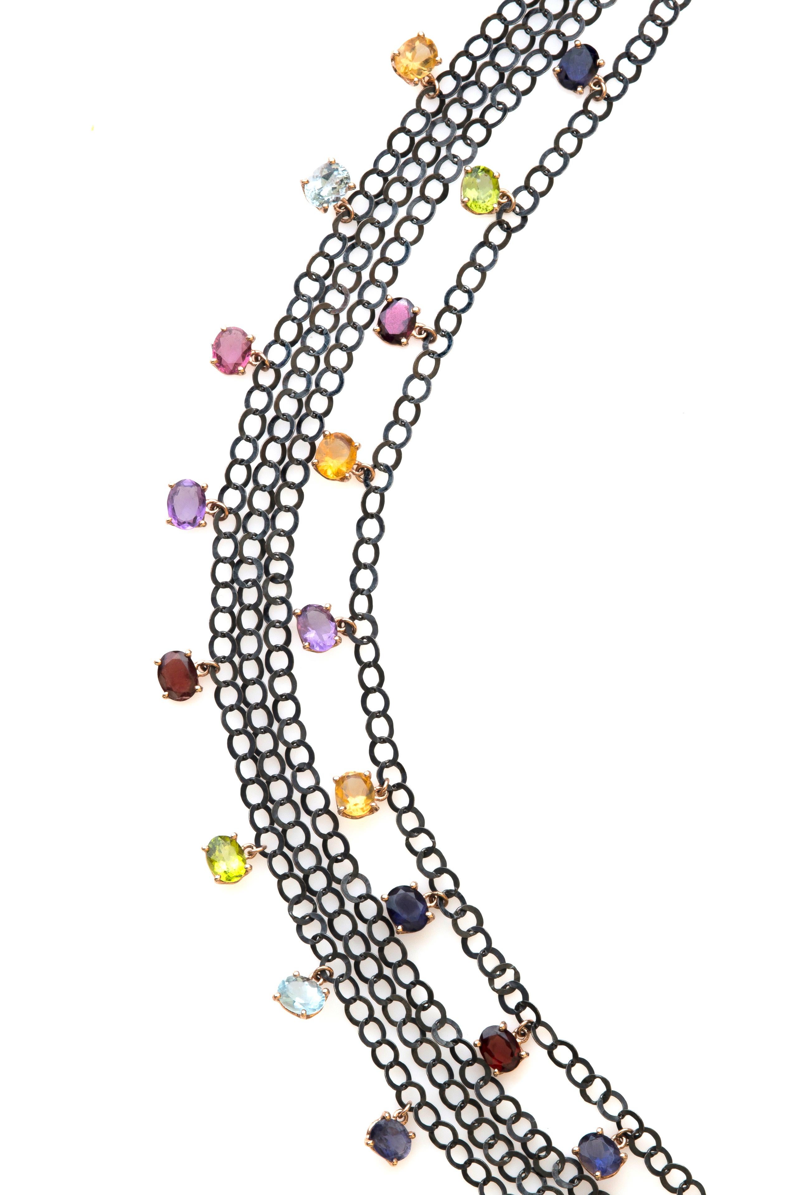 mehrreihige Halsketten Roségold Silber Glieder farbenfrohe Chocker Halskette im Angebot 3