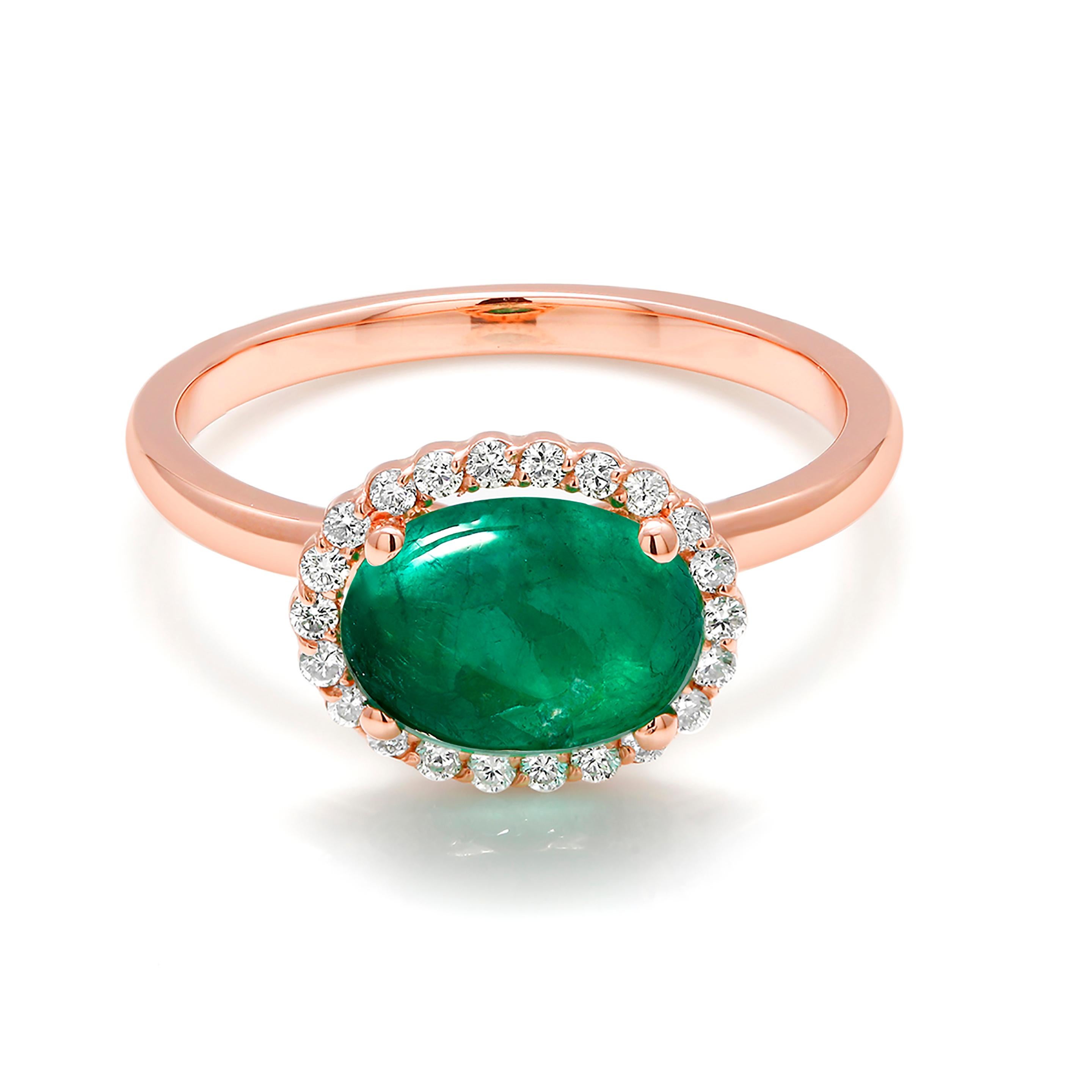 Cabochon Emerald and Diamond Rose Gold Cocktail Cluster Ring In New Condition In New York, NY