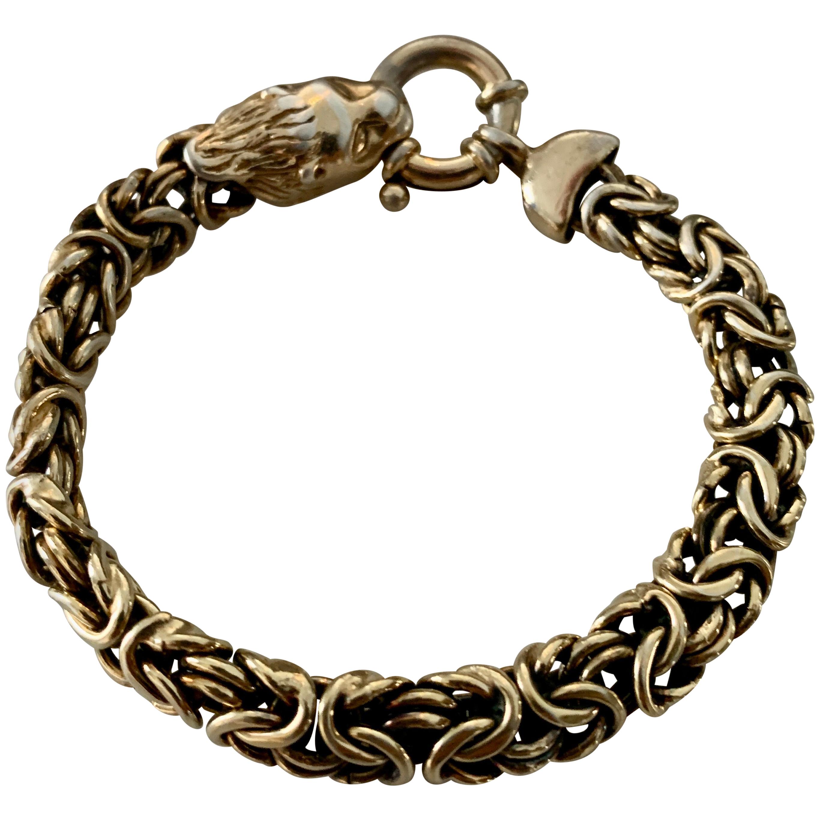 Rose Gold Chain Mail Bracelet with Lion Closure