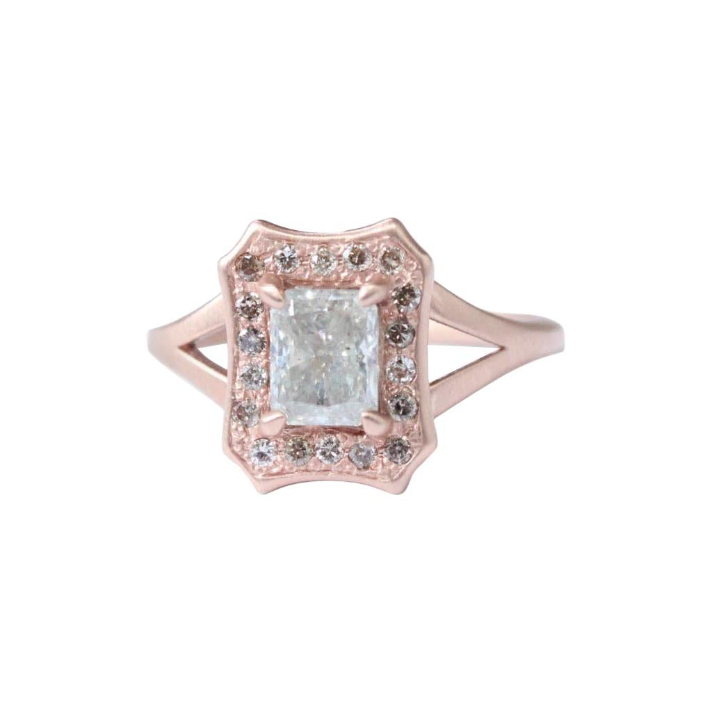 Rose Gold Champagne Halo Diamond Ring with Split Shank