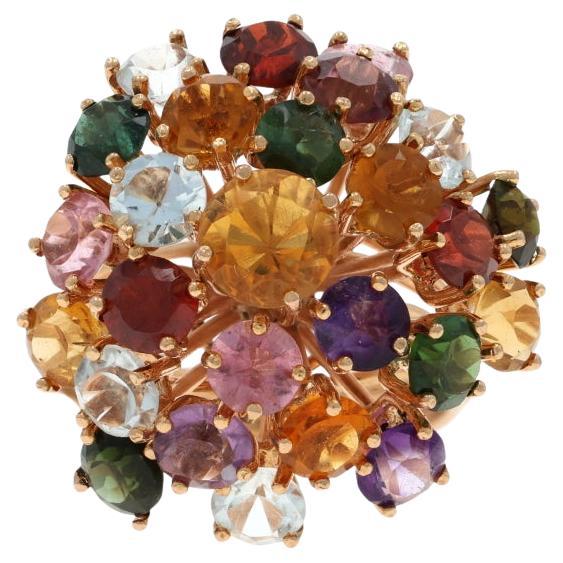 Rose Gold Citrine Amethyst Aquamarine Vintage Cluster Cocktail Ring 18k 6.90ctw For Sale