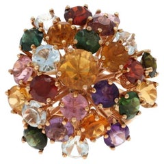 Rose Gold Citrine Amethyst Aquamarine Vintage Cluster Cocktail Ring 18k 6.90ctw