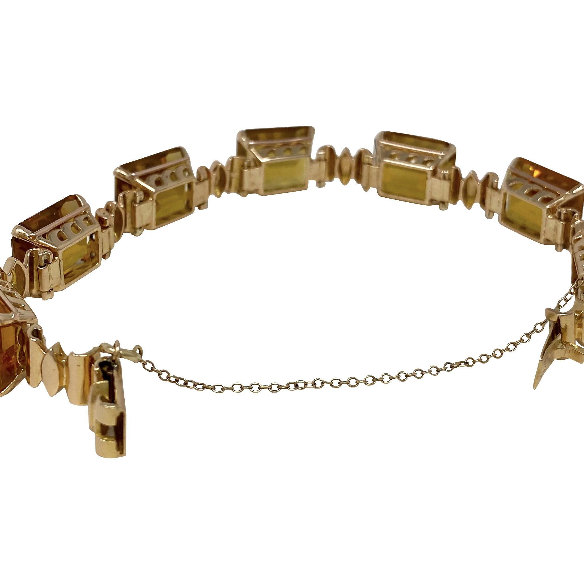 The warm glow of the rose gold will look fabulous on any wrist!  This beauty measures 6 1/2 inches in length and supports seven beautifully matched, rectangle-shaped citrine stones.