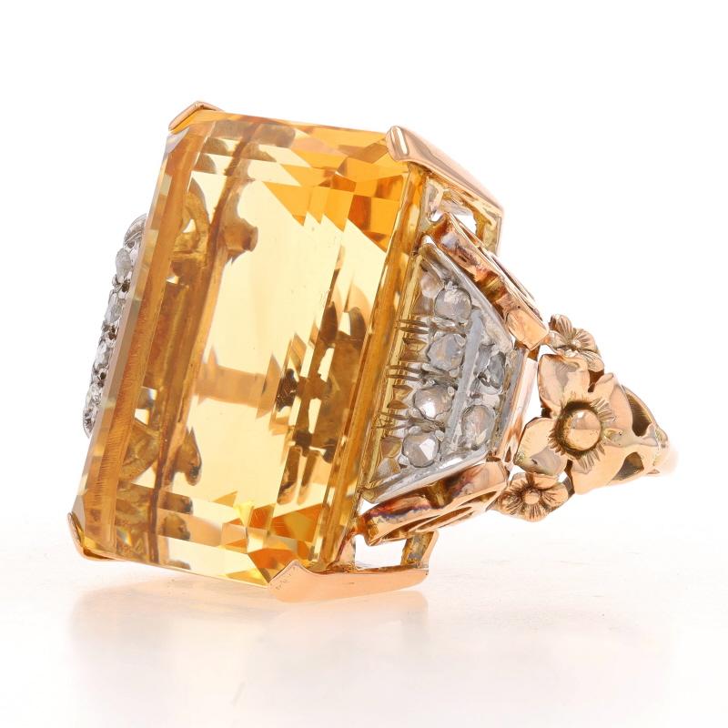 Rose Gold Citrin Diamant Retro Ring - 14k Emer 45.97ctw Floral Vintage Cocktail (Rosenschliff) im Angebot