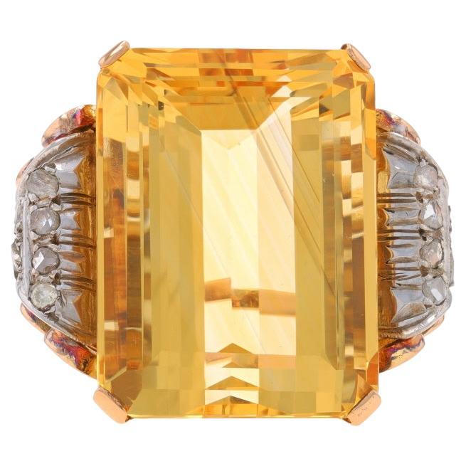Rose Gold Citrine Diamond Retro Ring - 14k Emer 45.97ctw Floral Vintage Cocktail