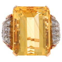 Rose Gold Citrin Diamant Retro Ring - 14k Emer 45.97ctw Floral Vintage Cocktail