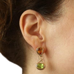 Rose Gold Citrine Peridot Teardrop Dangle Earrings 18k Pear 8.20ctw
