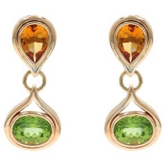 Rose Gold Citrine Peridot Teardrop Dangle Earrings 18k Pear 8.20ctw