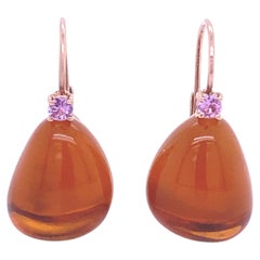 Rose Gold Clip-On Earrings with Citrine and Pink Sapphire, 18K Gold