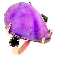 Rose Gold Cocktail Ring Purple Amethyst Drop Green Tourmaline Botta Gioielli