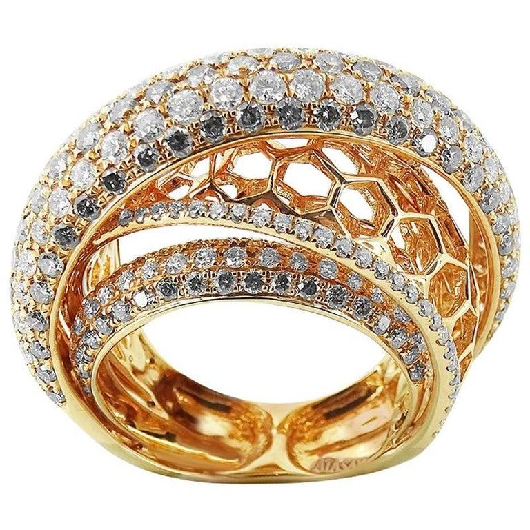 Rose Cut Rose Gold Cocktail Ring with Brilliant Cut Diamonds For Sale