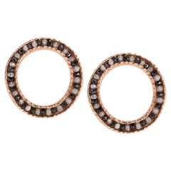 Rose Gold Coin Earrings with Black & White Diamonds
