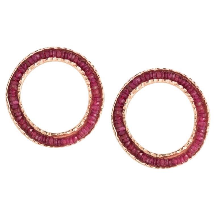 14K Rose Gold Coin Earrings with Rubies For Sale