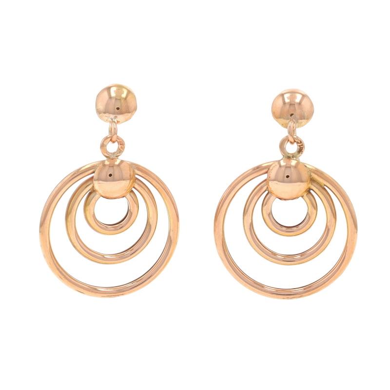 Metal Content: 14k Rose Gold

Style: Dangle
Theme: Concentric Circle, Nested Rings

Measurements

Tall: 1 5/32