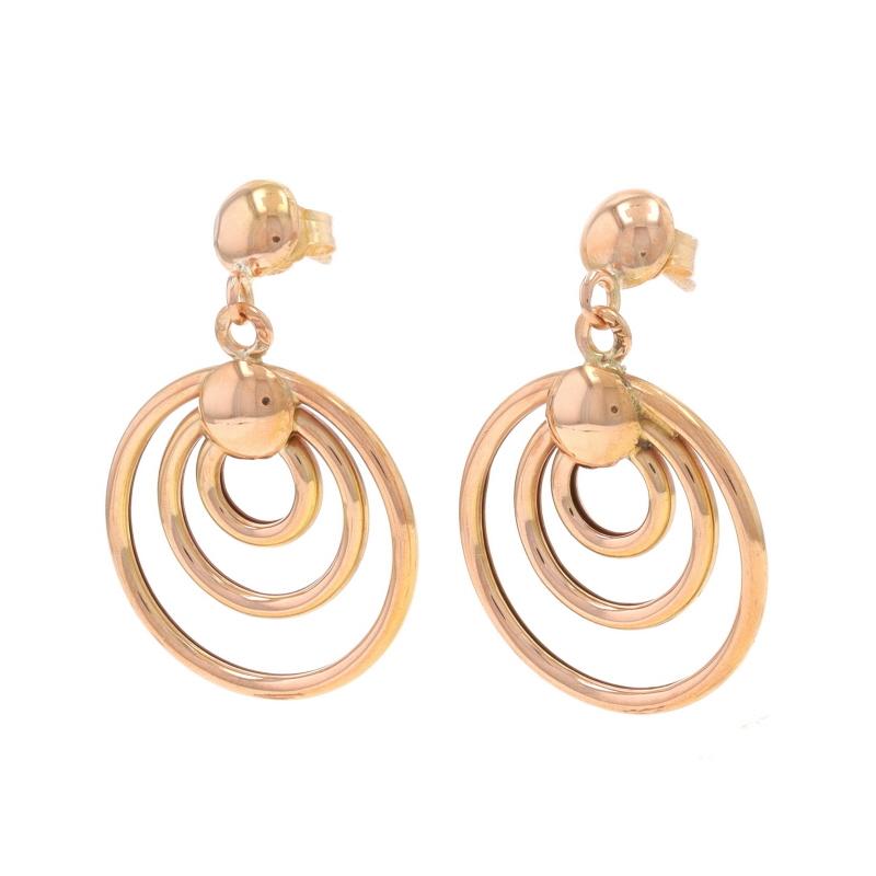 Rose Gold Concentric Circle Dangle Earrings 14k Pierced In Excellent Condition For Sale In Greensboro, NC