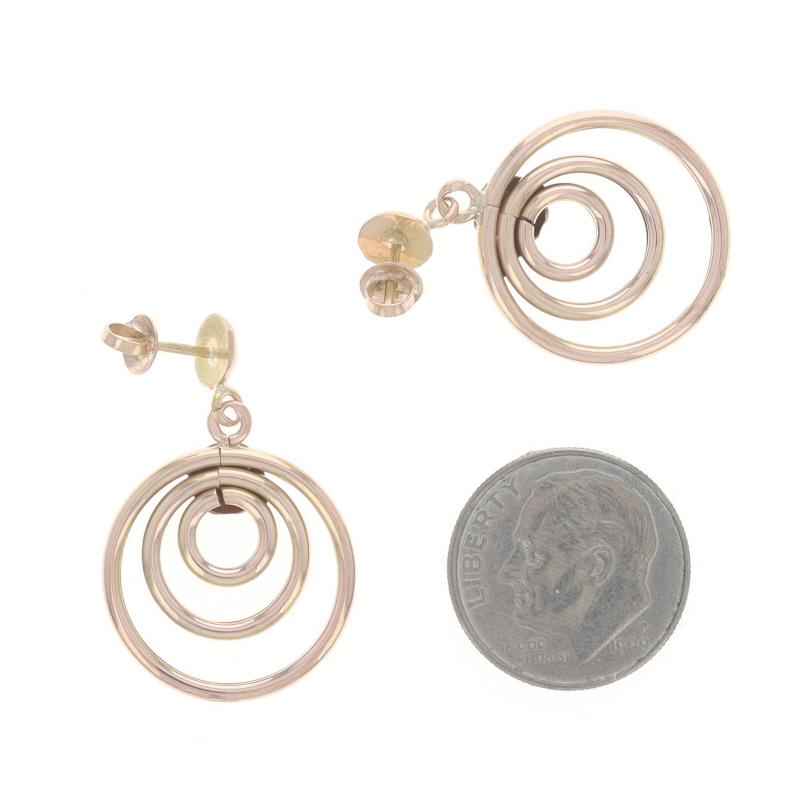 Women's Rose Gold Concentric Circle Dangle Earrings 14k Pierced For Sale