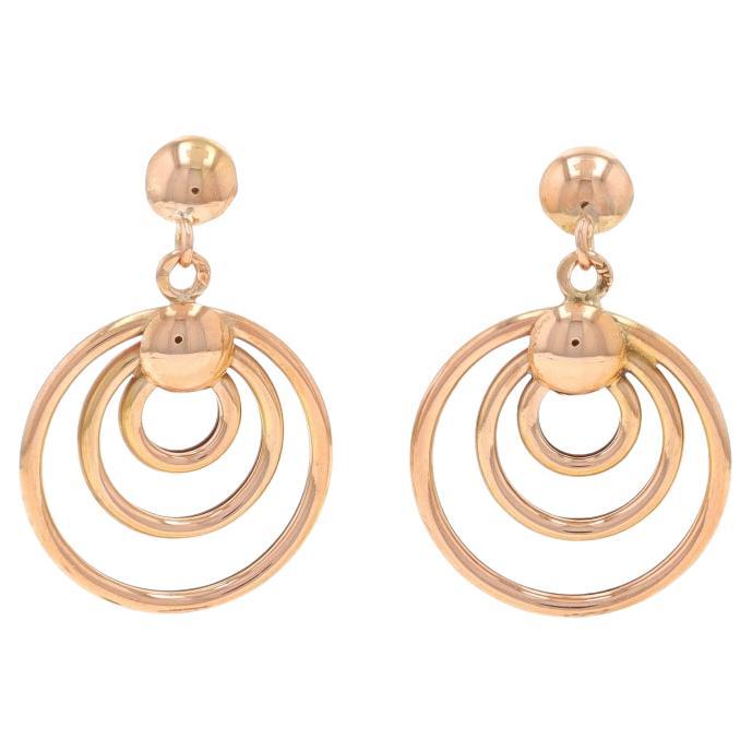 Rose Gold Concentric Circle Dangle Earrings 14k Pierced For Sale