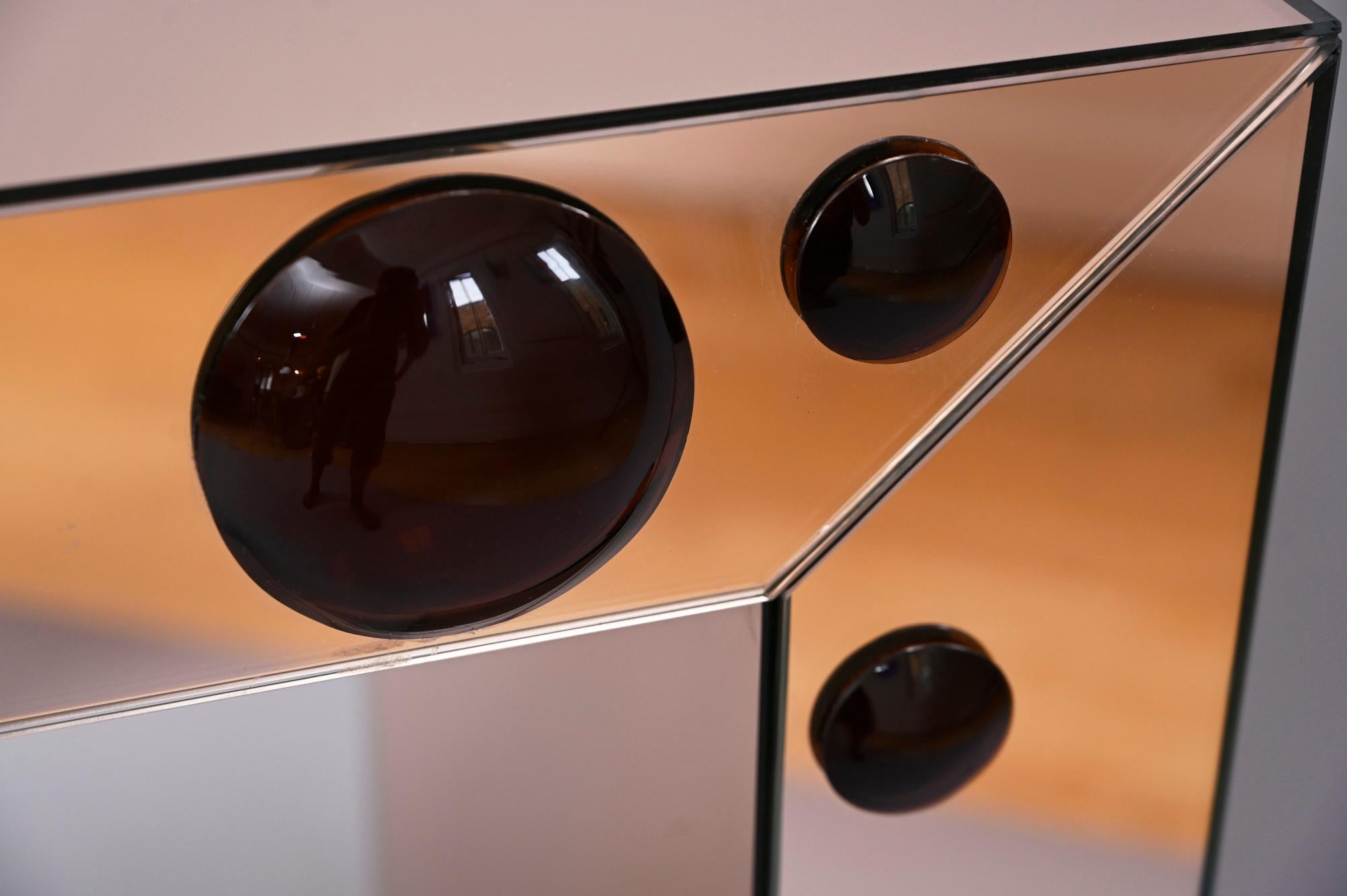 Rose Gold console table with bronze glass bubble spots In Excellent Condition For Sale In London, GB