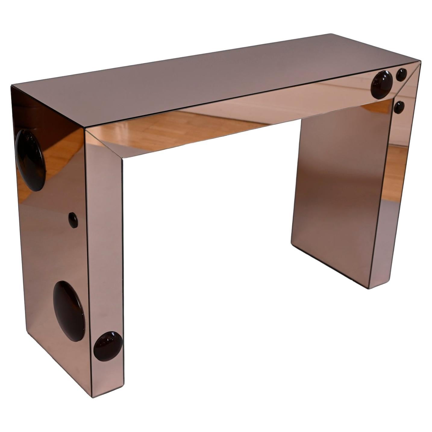 Rose Gold console table with bronze glass bubble spots For Sale