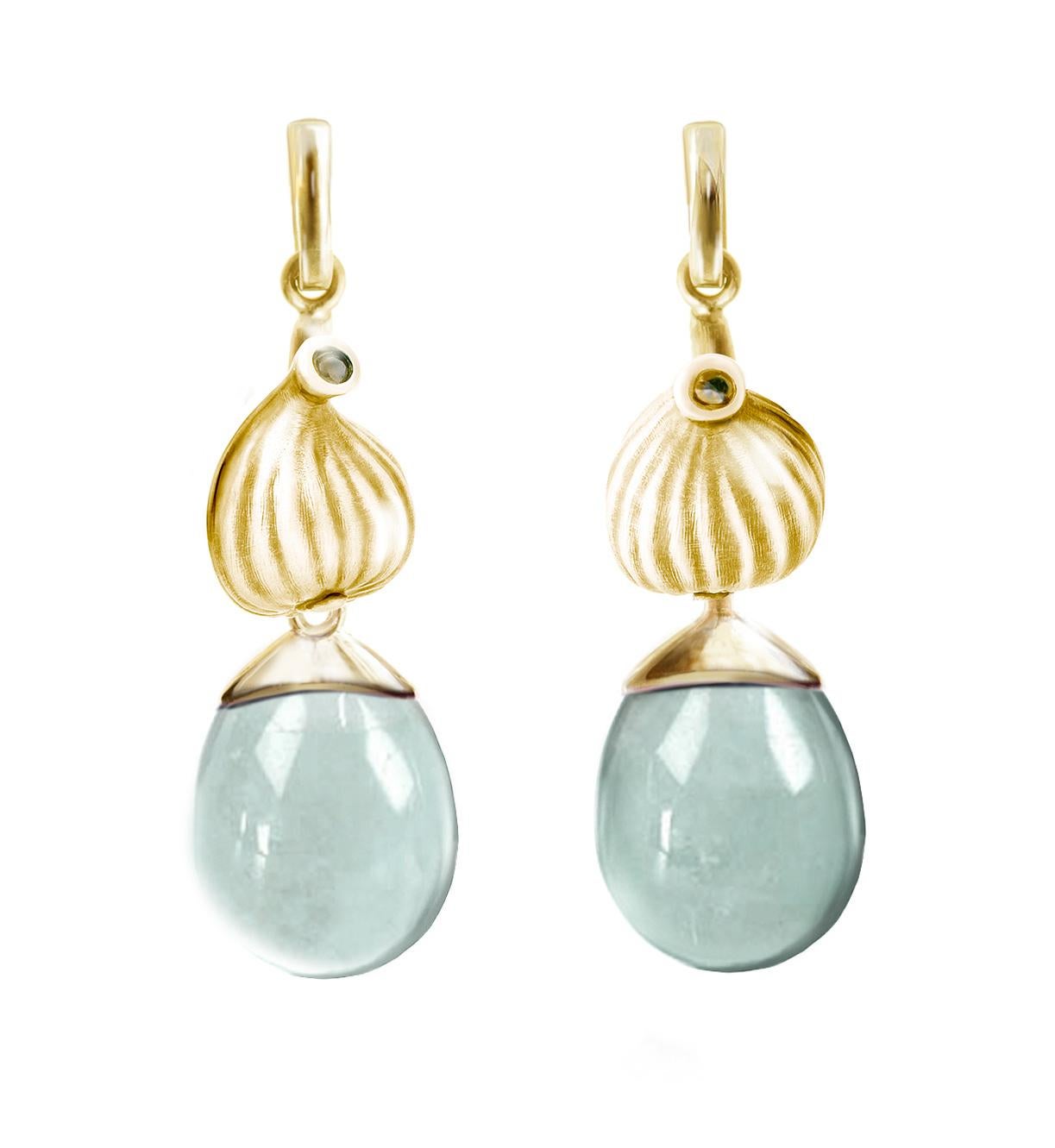 Yellow Gold Contemporary Mediterranean Fig Earrings with Detachable Prasiolites For Sale 2