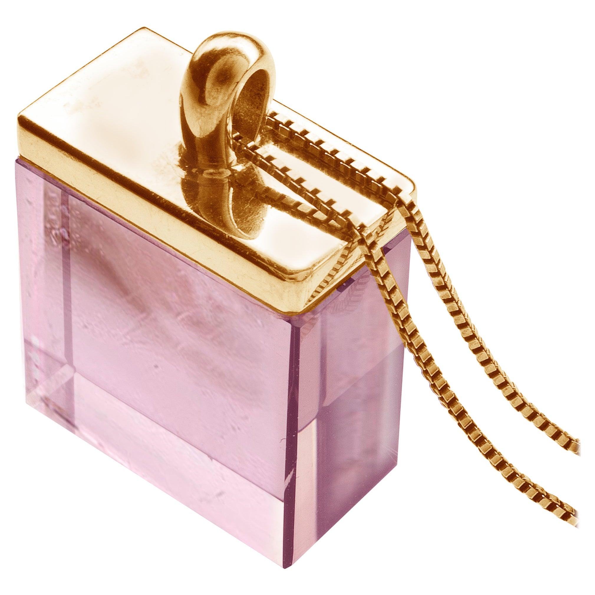 Collier pendentif contemporain en or rose avec tourmaline rose naturelle