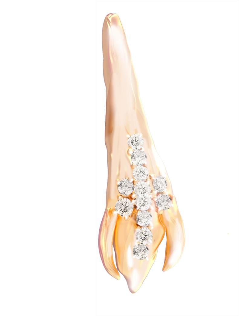 Taille ronde Broche contemporaine en or rose avec pétales de pivoine et 12 diamants en vente