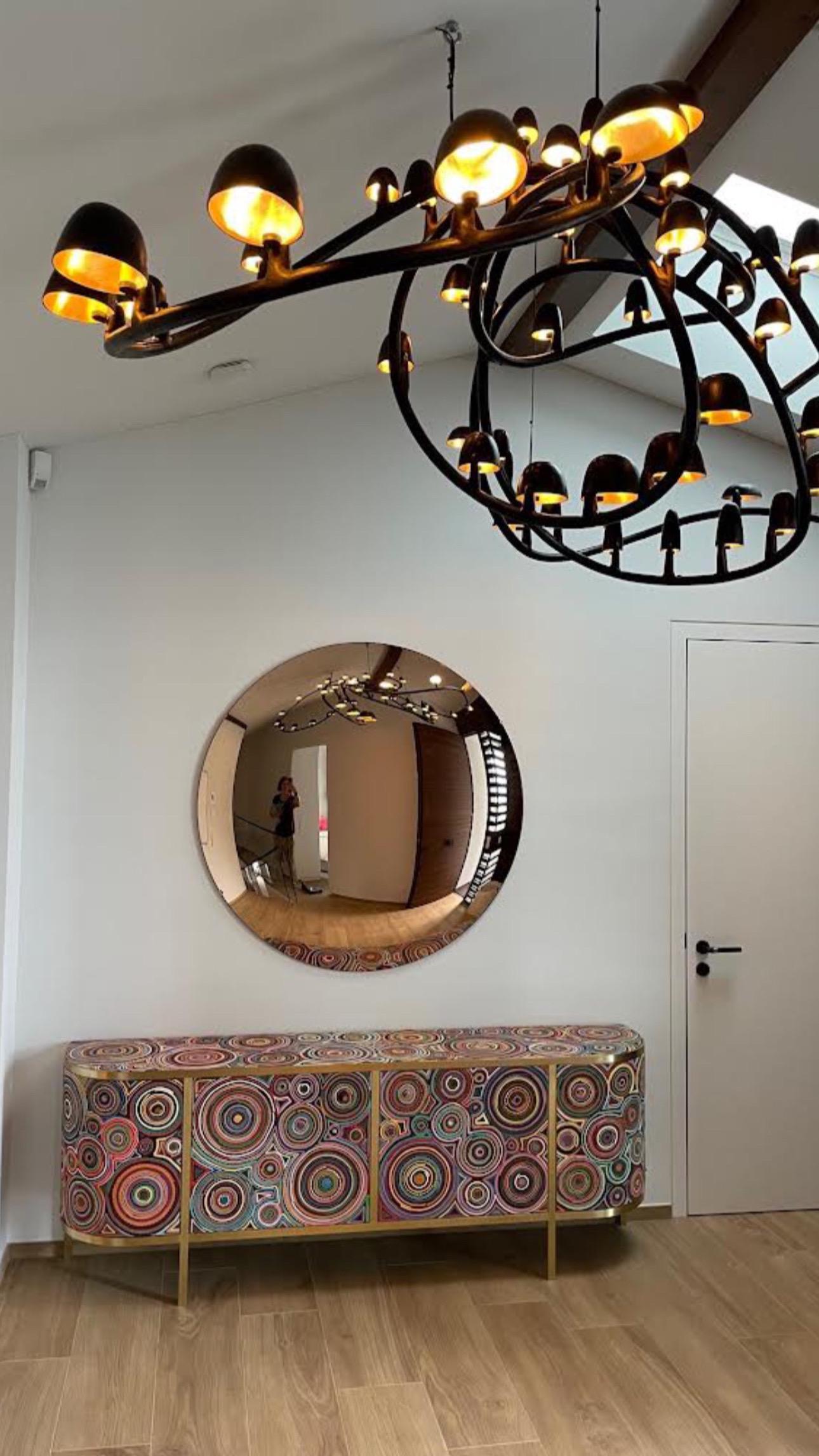 Silvered Rose Gold Convex Mirror 80 cm/ 31.5