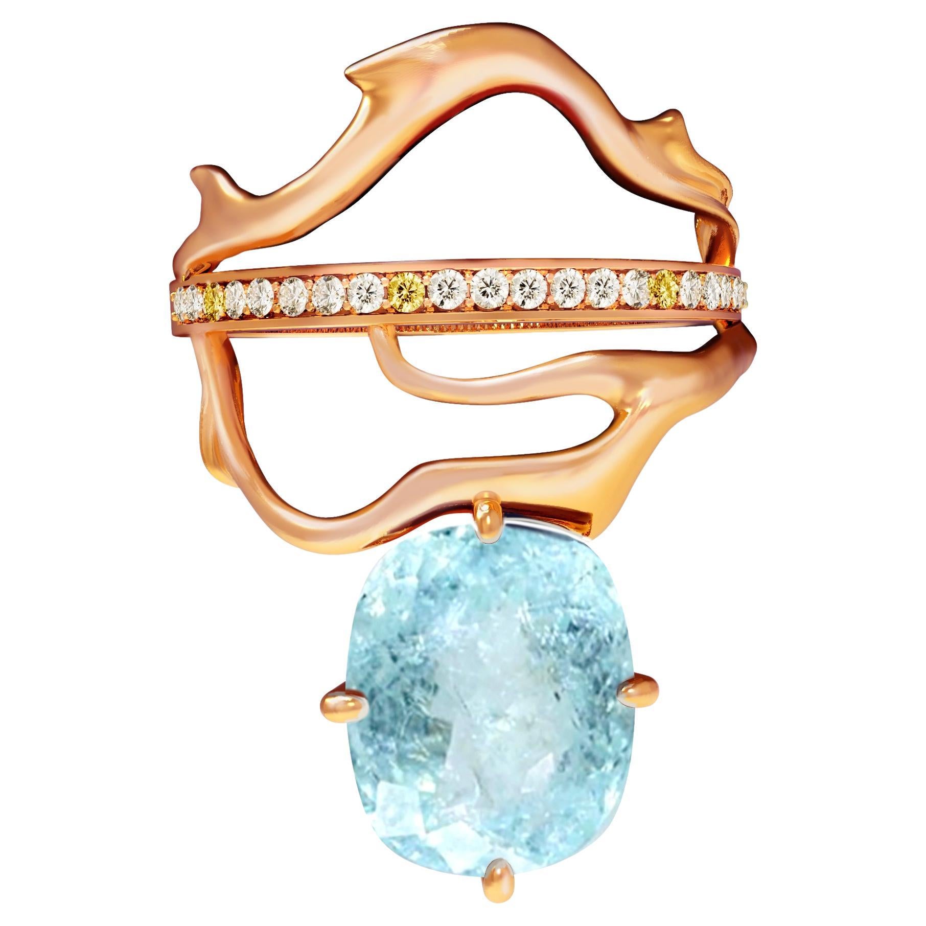 Rose Gold Copper Bearing Paraiba Tourmaline Ring with Diamonds and Sapphires For Sale