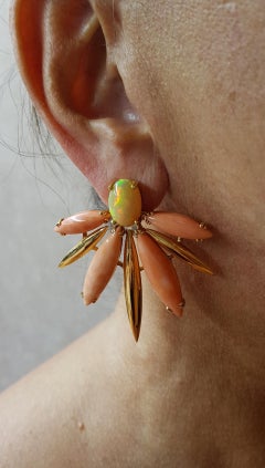 Rose Gold Coral and Cabochon Opal Fashion Earrings