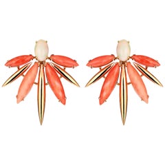 Used Rose Gold Coral and Cabochon Opal Fashion Earrings